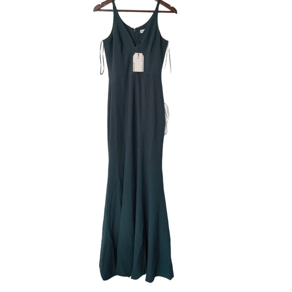 Dress the Population Sandra Plunge Crepe Trumpet Gown Sz XS in Pine Green Formal - Picture 3 of 8